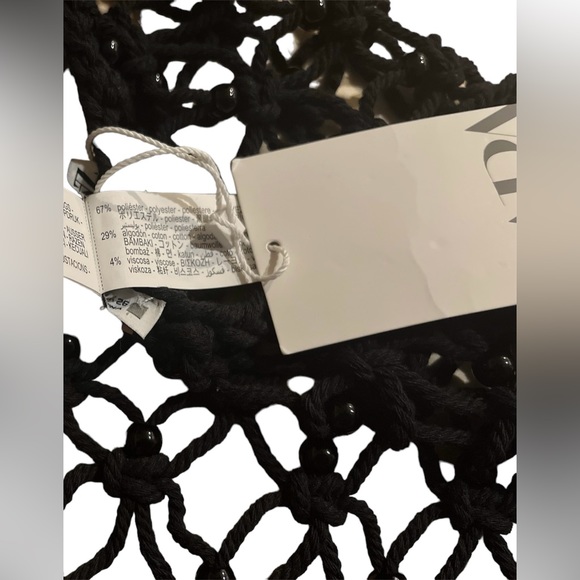 NWT ZARA Fringed Mesh Beaded Skirt Beach Cover Cotton Blend Open Side Tie - Picture 8 of 12